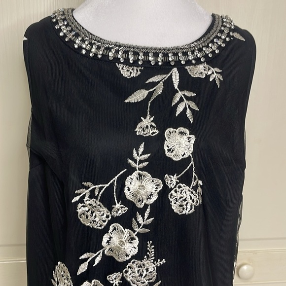 Roz & Ali Womens Black Floral Embroidered Stitched Sheath Dress Size 14 - Picture 2 of 12